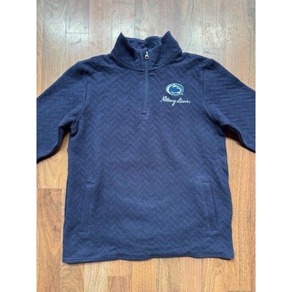 Champion Womens Sz Medium Navy Blue 1/4 Zip Knit Sweatshirt Penn State Textured - Picture 1 of 8